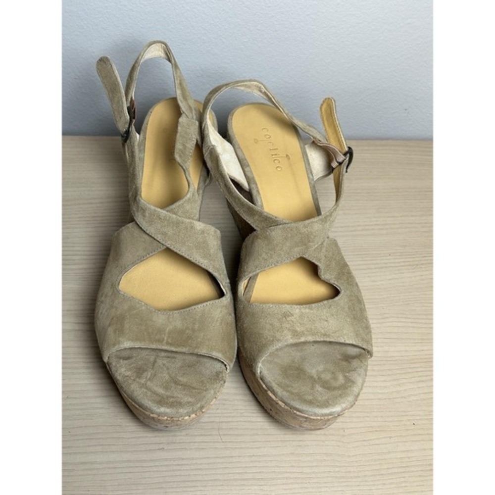 Coclico Josephine suede Cork wedge sandals Tan 41/10 Resort‎ wear comfort Party